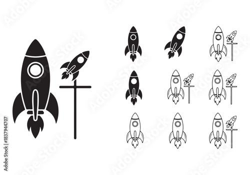 Rocket icon set. business start up symbol. rocket launching sign. vector silhouette