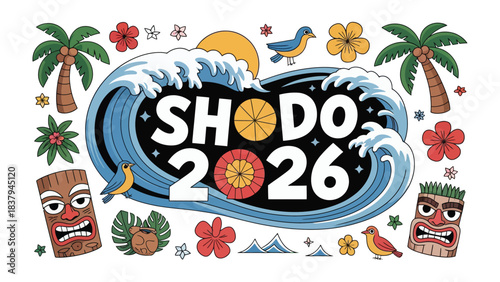 Shodo 2026 Tropical Celebration: Colorful tropical elements and the ocean wave converge to create a captivating design. Celebrating a sense of paradise. 