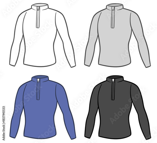 長袖Tシャツ、ハーフジップ、メンズ用