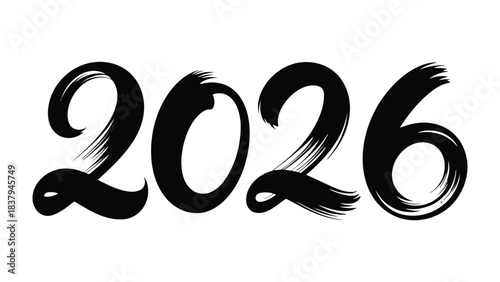 2026 Brush Stroke: A minimalist artwork featuring the number 2026 elegantly rendered in a bold, brush stroke style, evoking a sense of modernity and artistic flair.