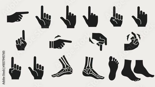 Black silhouette hand gestures and body parts illustrations set
