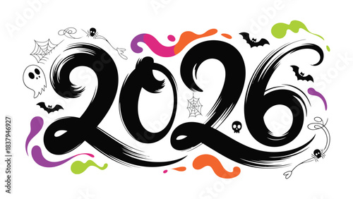 Spooky 2026: An illustrated depiction of the year 2026, enhanced with a festive arrangement of Halloween-themed elements, setting the stage for a season of thrills and chills.