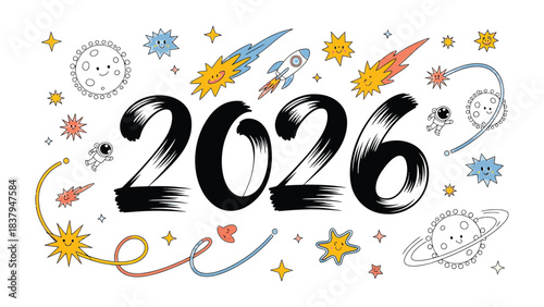 A Cosmic Odyssey: Artistic depiction of the year 2026, where the imagery merges seamlessly with elements of celestial wonder and the vast expanse of the cosmos.