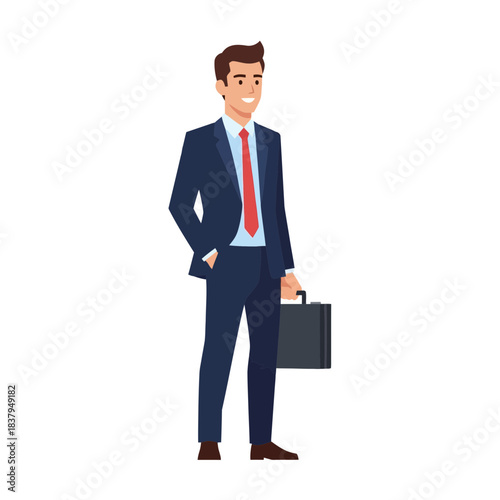 Professional businessman in a suit holding a briefcase, representing corporate success and business dealings