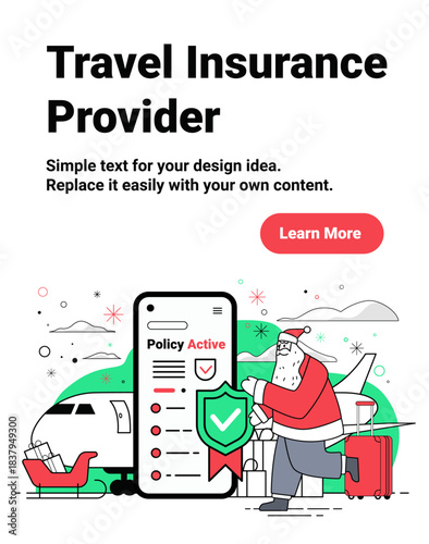 Santa travel insurance Christmas New Year 2026 airport airplane luggage policy mobile app shield festive background holiday celebration