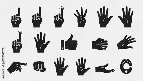 Black and white hand gestures collection illustrations isolated on white background