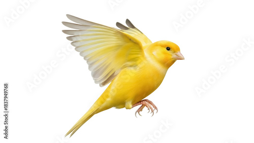 Canvas Print Isolated canary in flight, side profile showing yellow feathers and open wings,