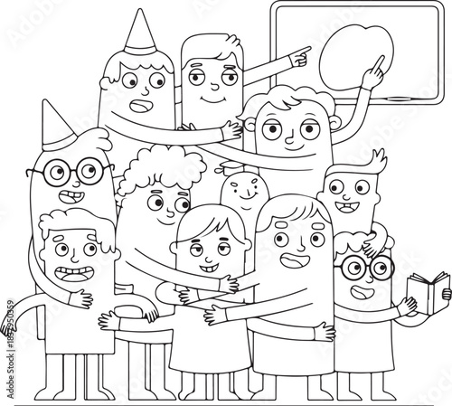 Funny black-and-white cartoon emoji characters with expressive faces, playful reactions, and humorous gestures in clean line-art style. Generative Ai