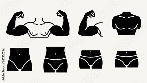 Body parts silhouette illustrations for fitness health and wellness concepts