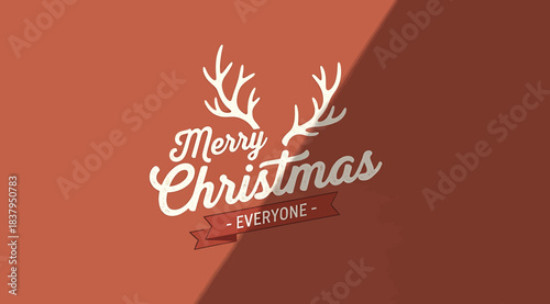 Minimalist Christmas greeting design with white antlers, decorative “Merry Christmas” text, and red ribbon banner reading “Happy 2016” on warm reddish background, evoking festive cheer and holiday spi