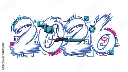 Digital 2026: An abstract representation of the future, intertwining the digital world with the promise of the coming year.