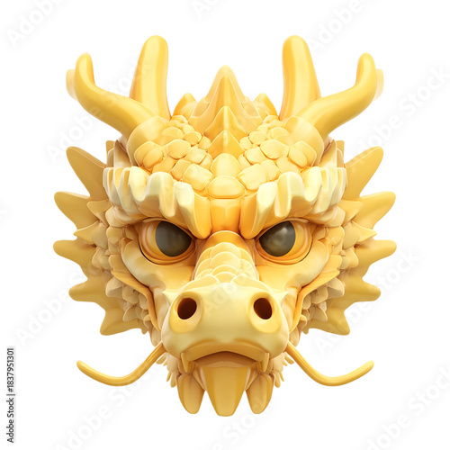 Golden dragon head 3d icon symbolizing power strength and Chinese spirit.