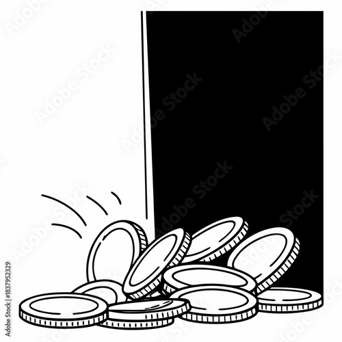 Pile of Coins with One Coin Rolling Away Vector Illustration