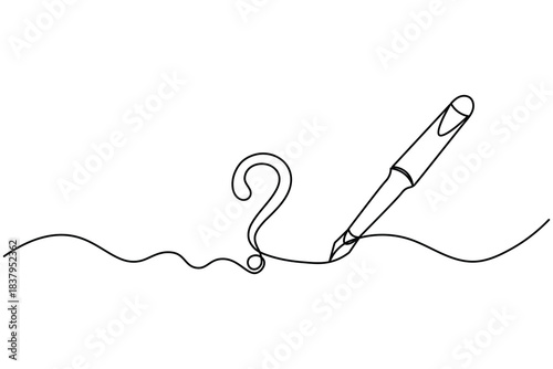 Simple one line drawing of question mark and hearts minimal outline
