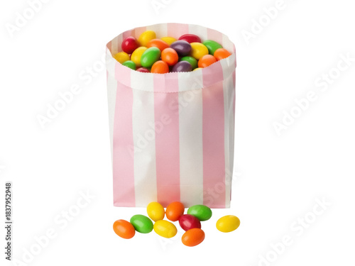 Quadro su tela Isolated striped bag full of colorful candy drops, sugary confectionery, party s
