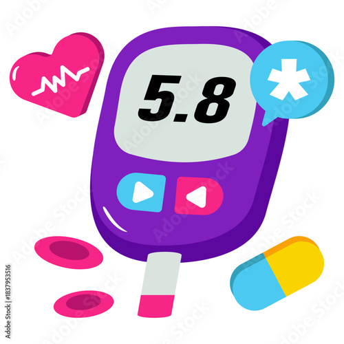 Sugar test machine icon, flat design of glucometer