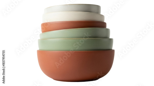 Photography Isolated Stack of Modern Ceramic Bowls - earthy tones, tableware for trendy kitc