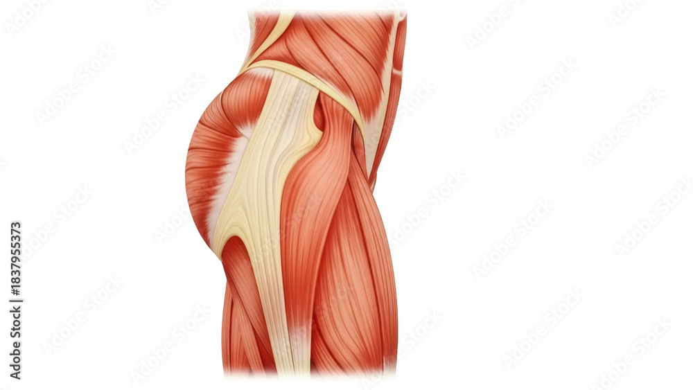Fototapeta premium Isolated human leg muscles anatomy of thigh with tendons and ligaments health care system