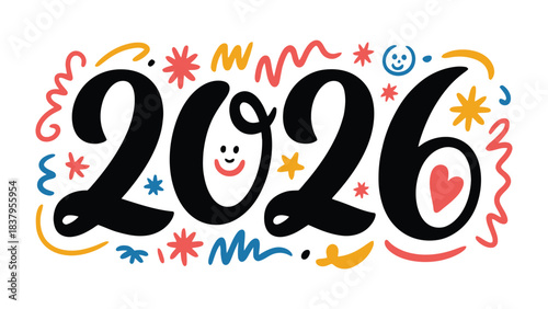 Looking forward to 2026: An expressive and unique typography of the upcoming year, a vibrant expression, filled with optimism, promise, and a positive outlook for the future.