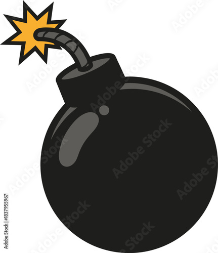 Bomb vector icon illustration, bomb icon, cartoon bomb with lit fuse and explosion starburst vector, bomb with burning wick vector illustration