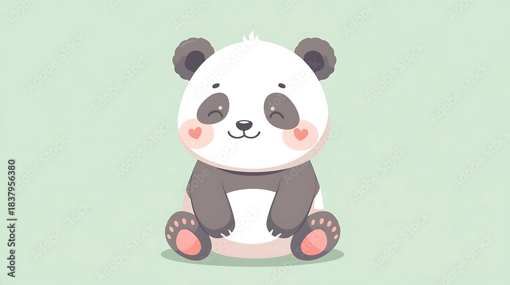 Fototapeta premium Cute baby panda bear cartoon vector illustration character drawing for fun zoo wildlife in black and white