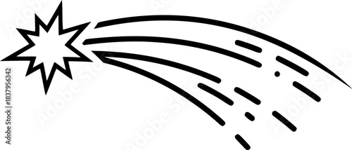 Minimalist shooting star outline with eight-point star and curved trail
