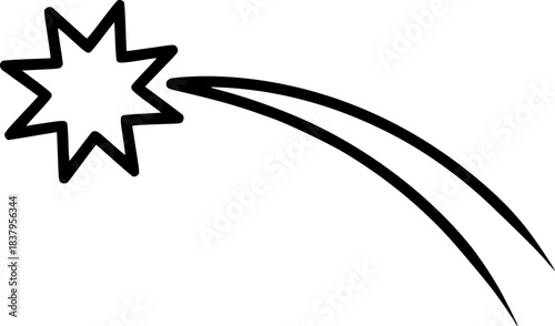 Minimalist shooting star outline with eight-point star and curved trail
