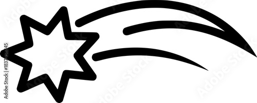 Minimalist shooting star outline with eight-point star and curved trail
