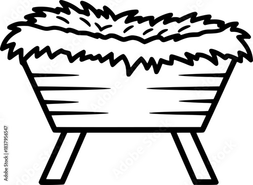 Simple linear manger drawing with hay and straw on legged base