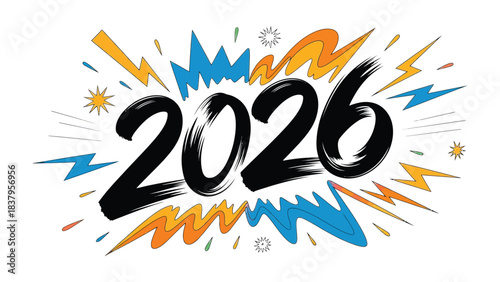 Year 2026: Bold typography presents the year 2026 in a dynamic, eye-catching design, conveying a sense of anticipation and future-oriented perspective.