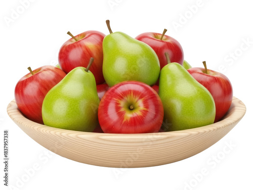 Εκτύπωση καμβά Isolated Wooden bowl of apples and pears, fresh fruits, healthy snacks, fruit sa