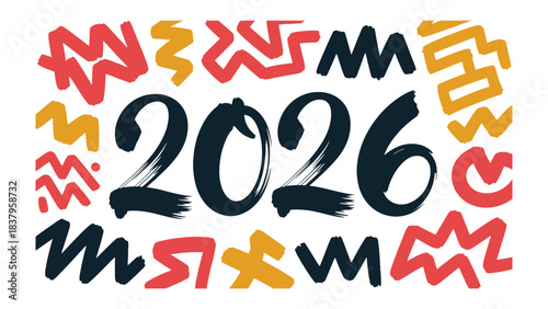 2026 Typography: A vibrant, artistic design showcasing the year 2026 with a lively and modern aesthetic, perfect for new year celebrations and futuristic themes.