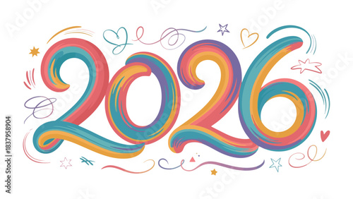 A Vibrant Vision of 2026: An eye-catching illustration of the year 2026, rendered in a rainbow of colors, suggesting hope, innovation, and vibrant growth.