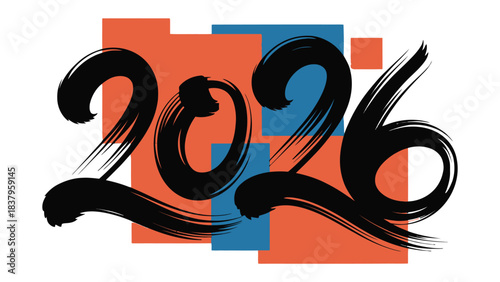 2026 Brushstroke Design: Boldly illustrated 2026 in dynamic brushstrokes. The design embodies vision and foresight. Ideal for presentations, website design, and marketing materials.