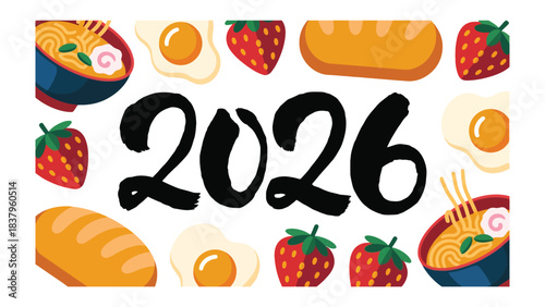 Culinary Countdown 2026: An appetizing culinary array, featuring the year 2026 at the center. With a design of appetizing elements.
