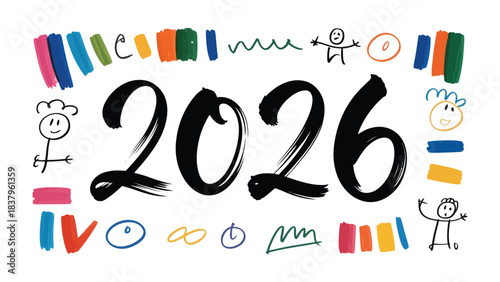 2026 Illustration: A vibrant artistic depiction of the year 2026, showcasing playful drawings and lively colors to evoke anticipation for the future.