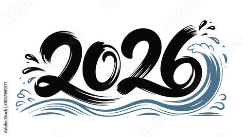 2026 Brushstroke Design: An artistic illustration of the year 2026, rendered with bold brushstrokes and stylized wave elements, symbolizing the forward flow of time and new beginnings.
