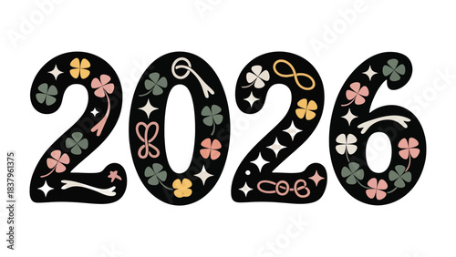Numerals of the Year 2026: An intricately designed display of the year, elegantly showcasing the number 2026, featuring an array of symbolic elements, and the interplay of artistic creativity.