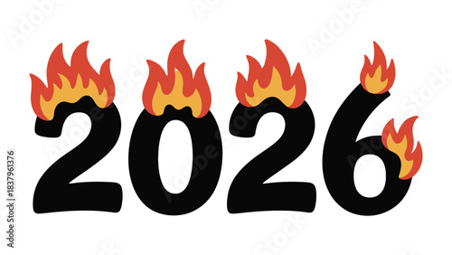Burning 2026: A visual representation of the year 2026, where the numbers are engulfed in flames. Illustrating a sense of urgency, warning, or significant change related to the future.