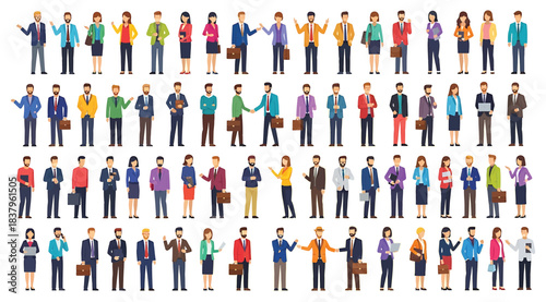Illustrated grid of diverse individuals in varied outfits and poses, representing demographic diversity, individuality, and professional or everyday personas for social, marketing, or design use