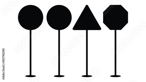 Black and white shapes on poles for road signs illustration