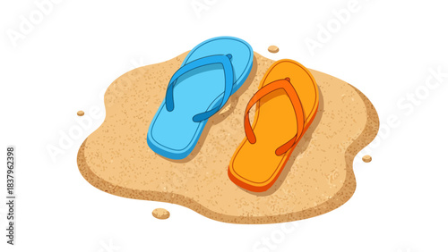 Blue and orange flipflops on a sandy beach