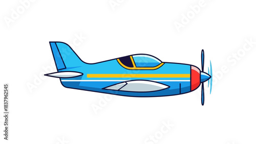 Blue propeller plane with yellow stripe and red nose