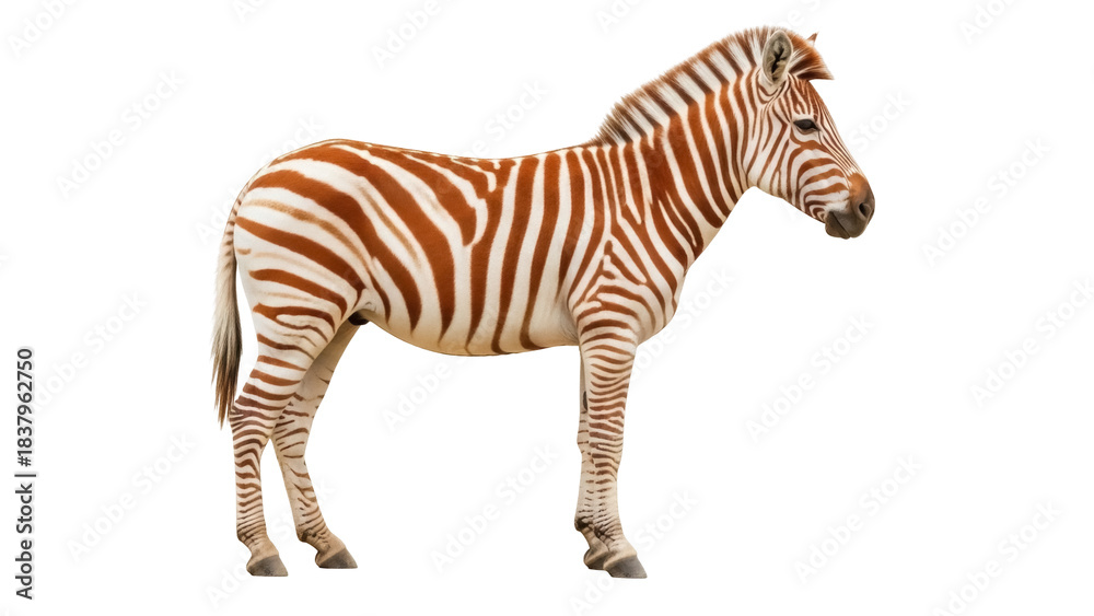 Obraz premium Isolated Plains Zebra Standing Still, Wildlife of Africa, Side View of Animal, Nature Art