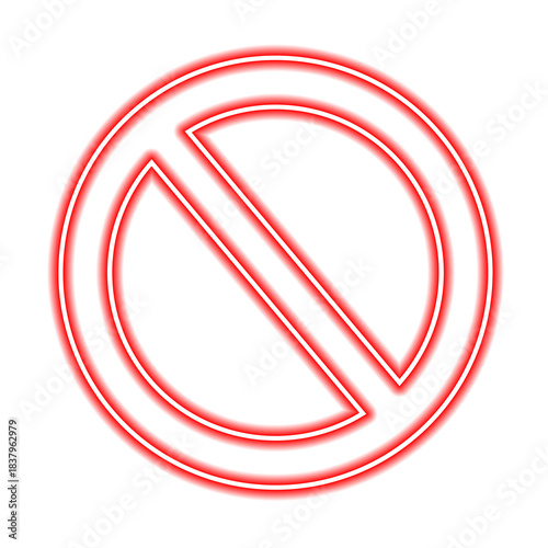 Neon Prohibited Sign PNG, Glowing Red No Symbol with Double-Line Circle and Slash, Bright Warning Icon for UI Elements, Alerts, Restrictions and Digital Overlay Graphics
