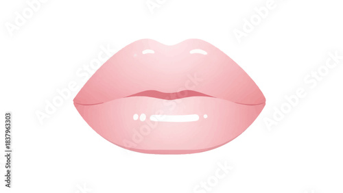 Closeup of glossy pink lips with highlights