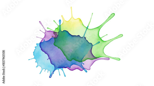 Colorful watercolor paint splatters on white background