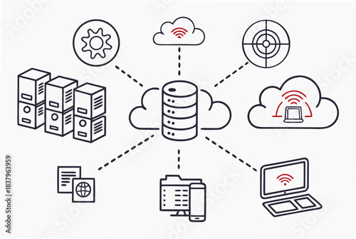 Cloud Computing Icon Set  White Background  Minima Vector Icon Set