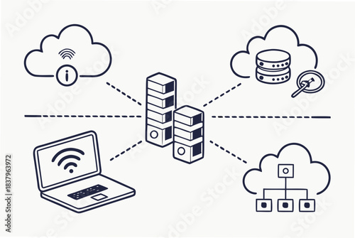 Cloud Computing Icon Set  White Background  Minima Vector Icon Set