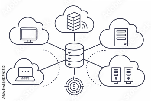 Cloud Computing Icon Set  White Background  Minima Vector Icon Set
